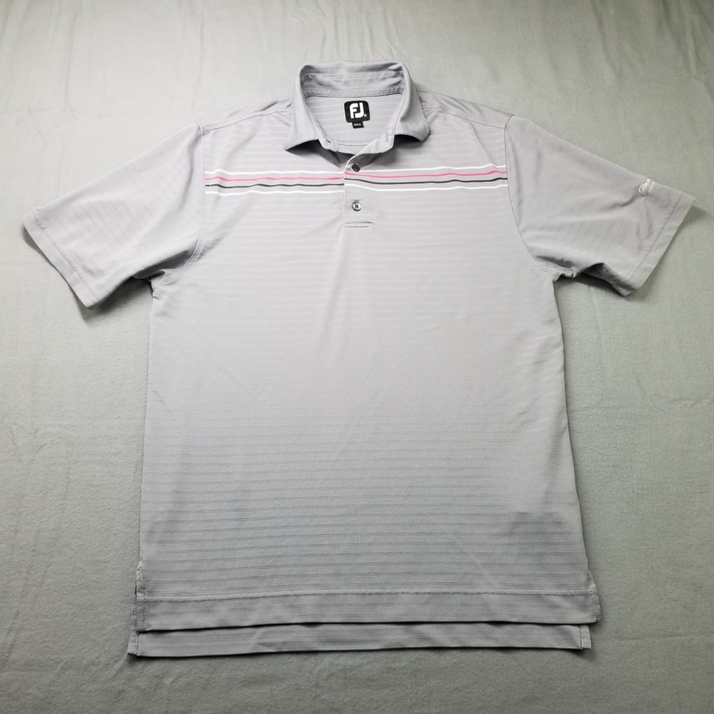 Footjoy Polo Shirt Mens Size M Gray striped Short Sleeve Golf Jimmie Austin